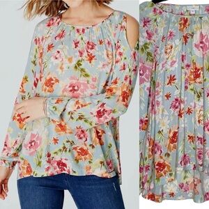 J.Jill long sleeve floral blouse with cold shoulder. Size S